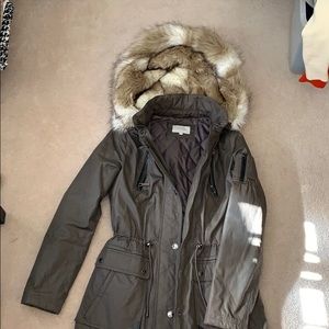 Laundry utility coat quilted lining faux fur